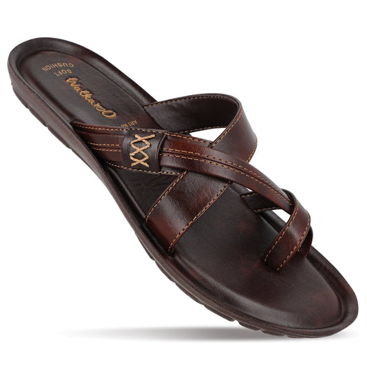 Walkaroo Men Cross Strap Slide Sandals - 13322 Brown - Walkaroo Footwear