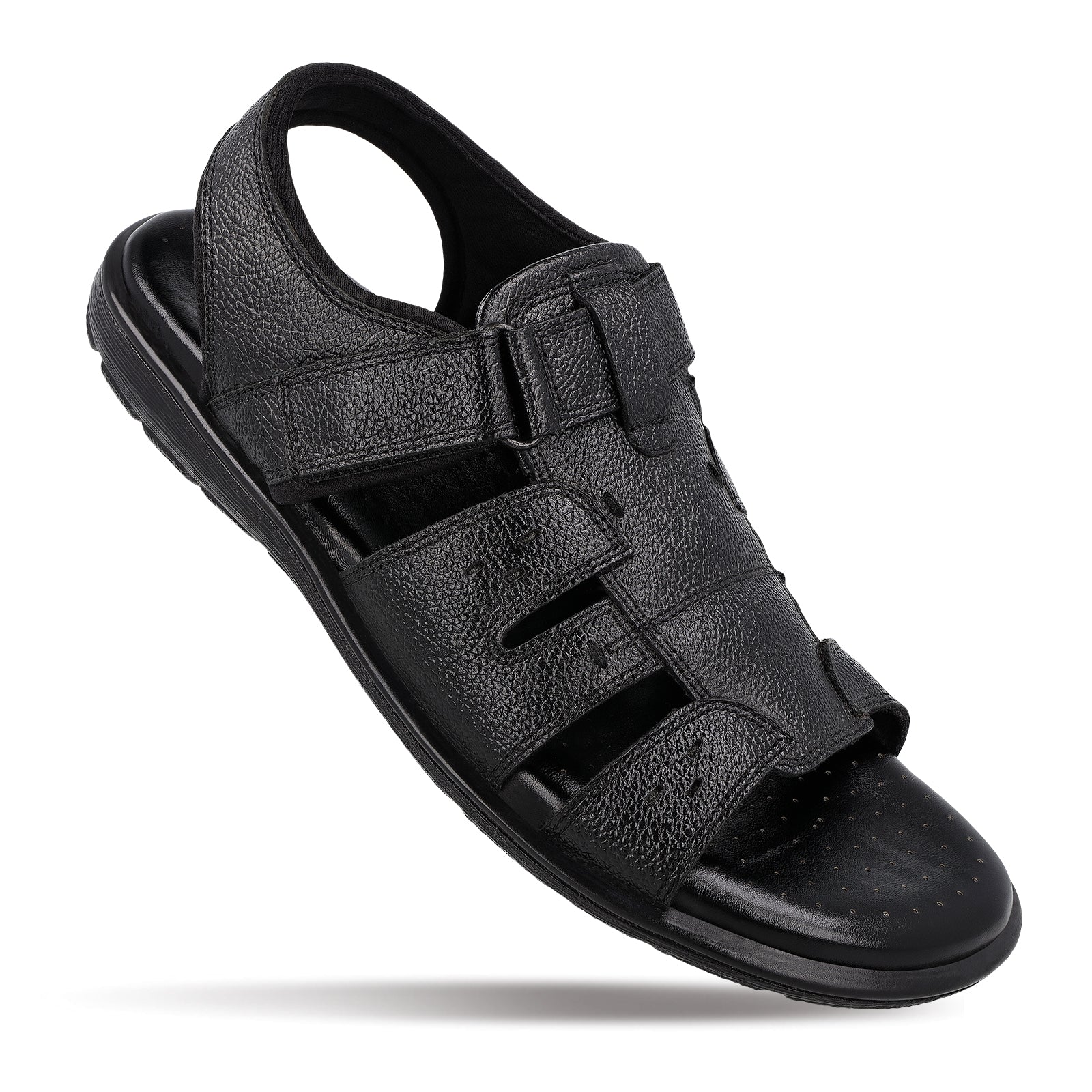 John Taylor Black Leather Casual Sandals