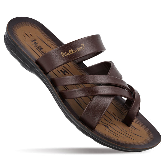 Walkaroo Men Cross Strap Slide Sandals - W5687 S Brown - Walkaroo Footwear