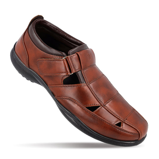 Walkaroo Xgo Men Solid Roman Sandals - WF6255 Brown - Walkaroo Footwear