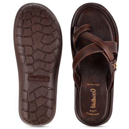 Walkaroo Boys Cross Strap Slide Sandals - 13322 Brown - Walkaroo Footwear