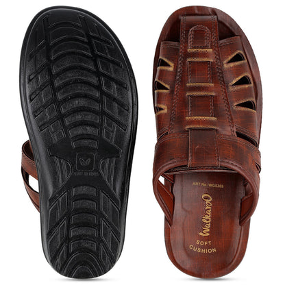 Walkaroo Men Fishermen Cut Slide Sandals - WG5309 Brown - Walkaroo Footwear