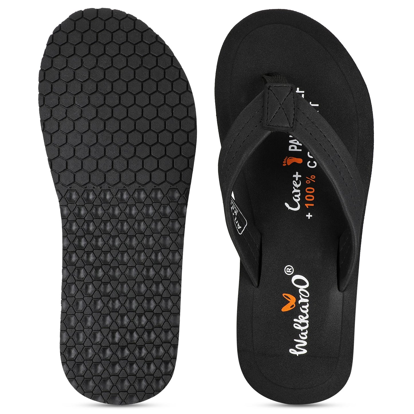 Walkaroo Men Solid Care Plus Flip-Flop - WH3810 Black - Walkaroo Footwear