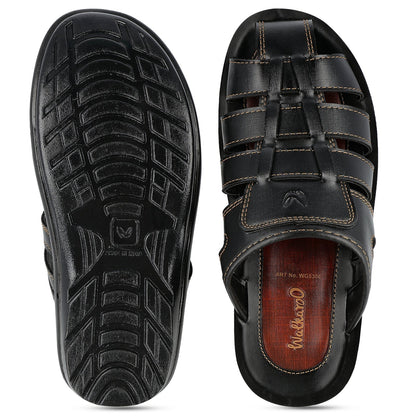 Walkaroo Men Fishermen Cut Slide Sandals - WG5306 Black - Walkaroo Footwear