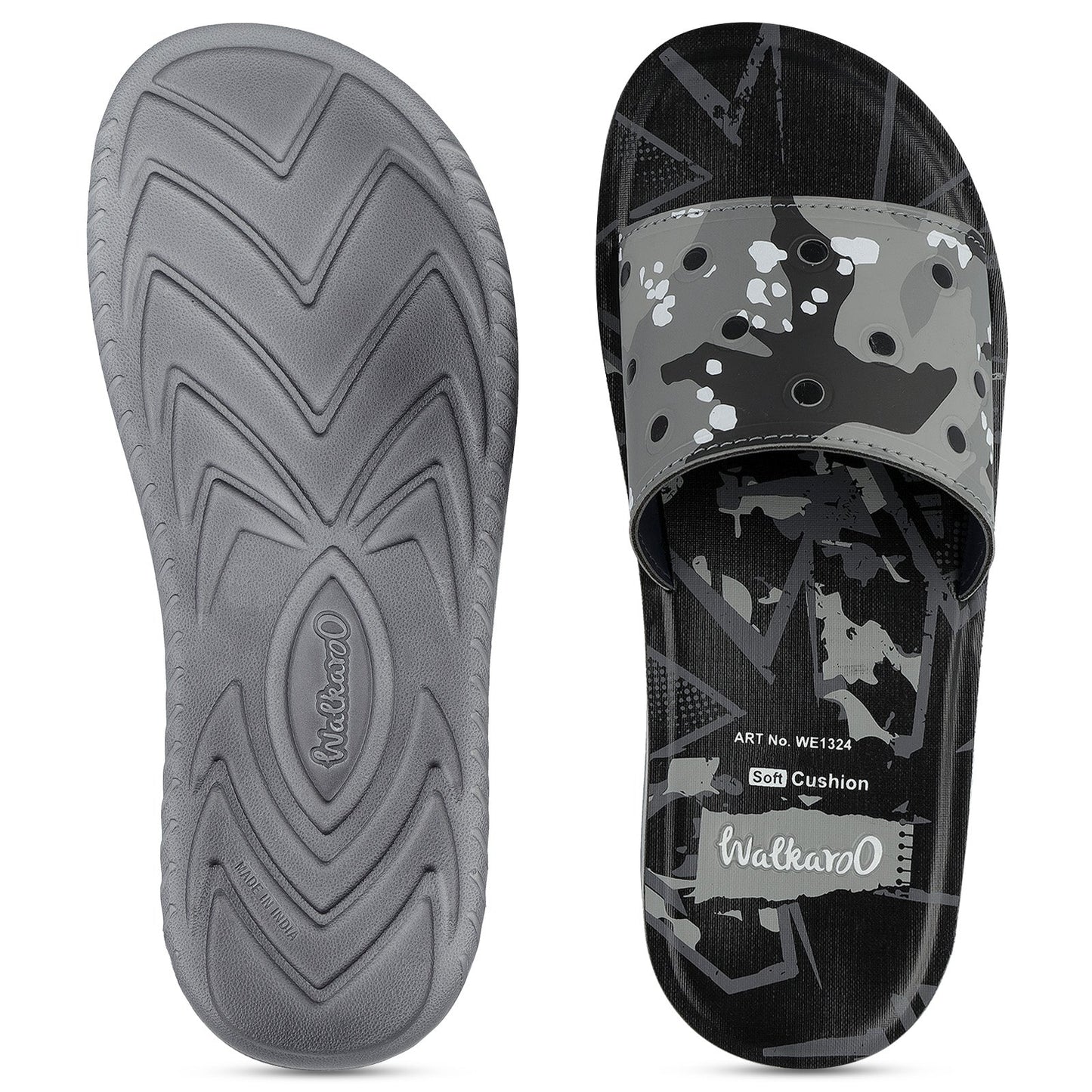 Walkaroo+ Men Slider - WE1324 Black - Walkaroo Footwear