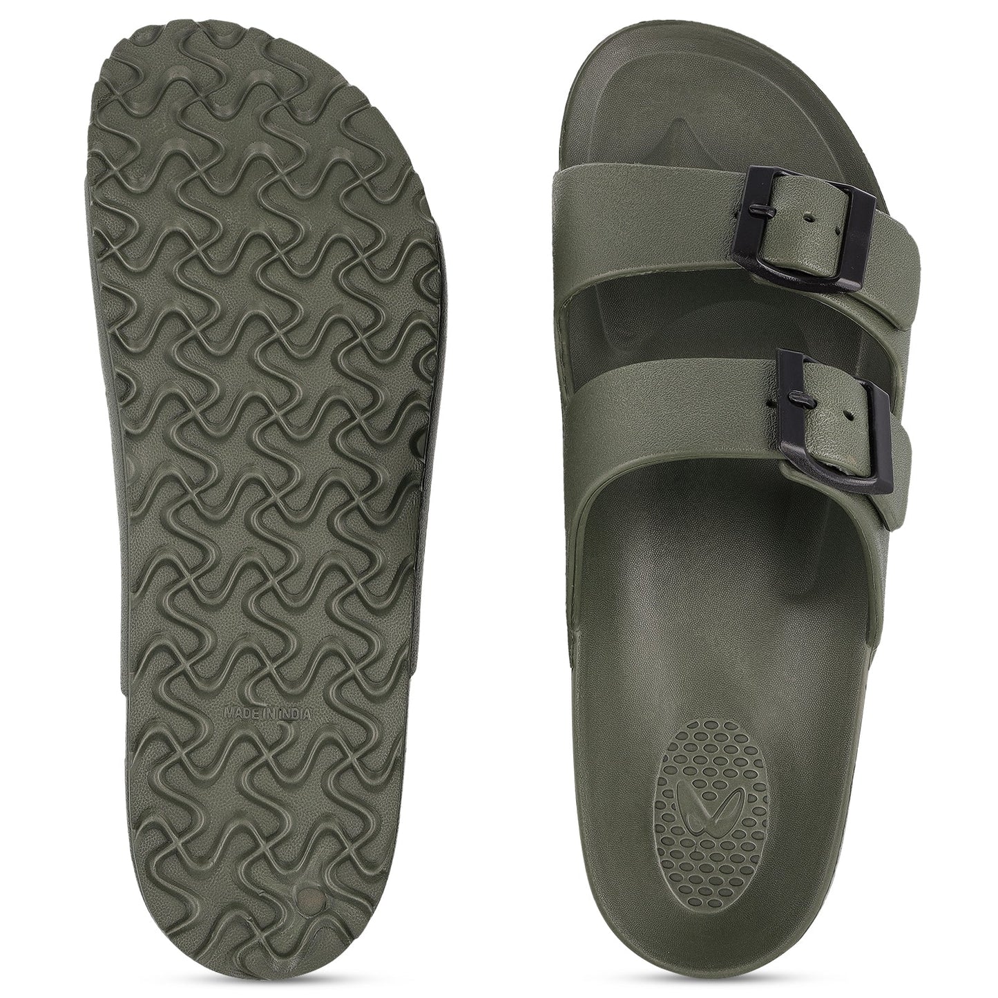 Walkaroo Men Slip On Slide Sandals - WC4808 Olive Green - Walkaroo Footwear