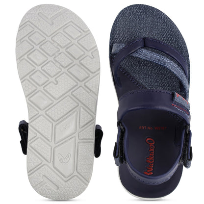 Walkaroo Kids Strappy Slide Sandals - W5767 Blue Grey - Walkaroo Footwear