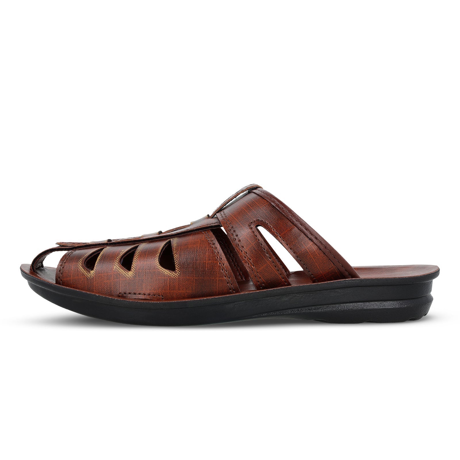 Walkaroo Men Fishermen Cut Slide Sandals - WG5309 Brown - Walkaroo Footwear