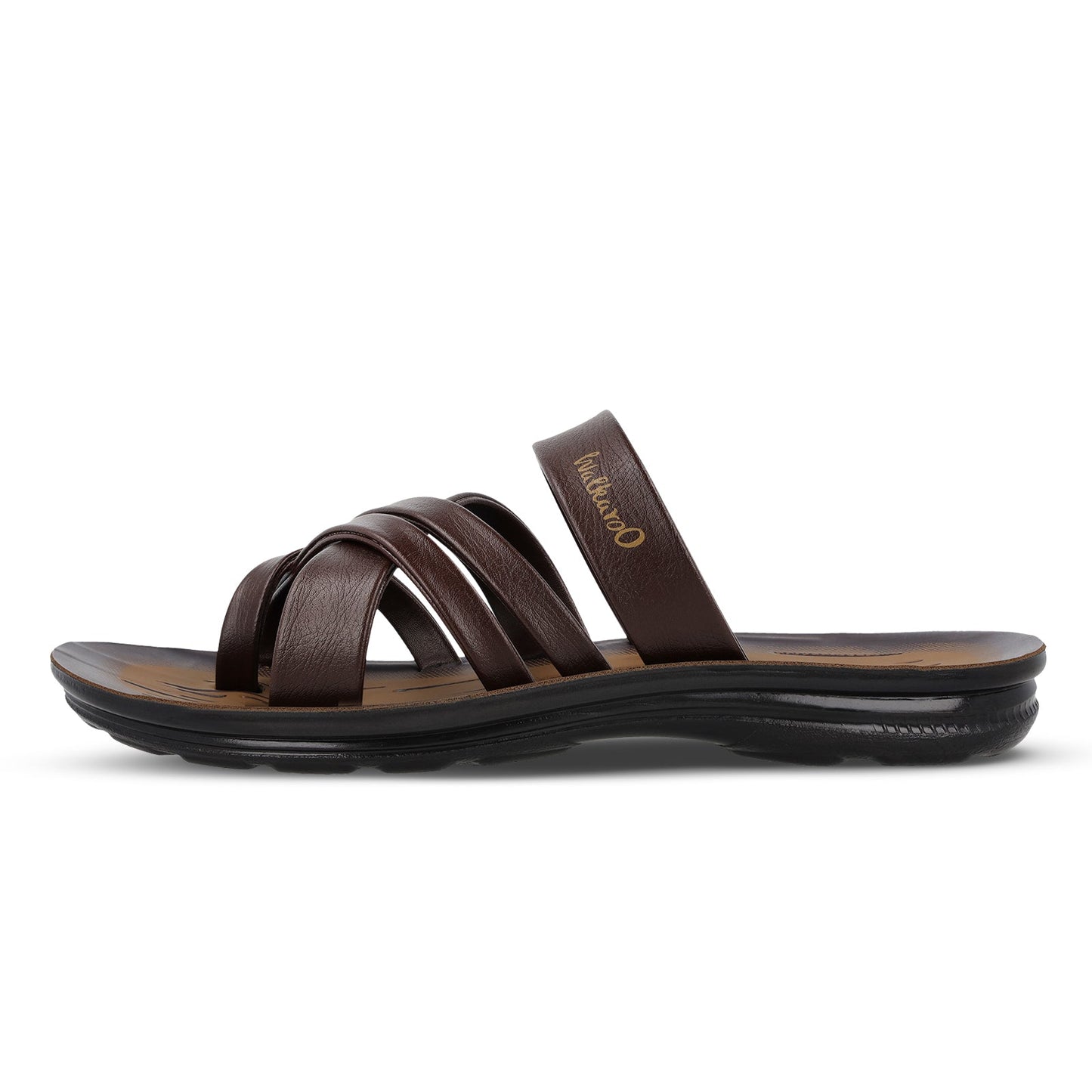 Walkaroo Men Cross Strap Slide Sandals - W5687 S Brown - Walkaroo Footwear