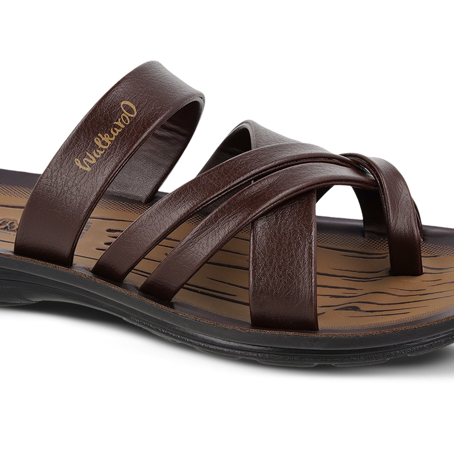 Walkaroo Men Cross Strap Slide Sandals - W5687 S Brown - Walkaroo Footwear