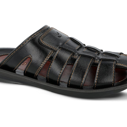 Walkaroo Men Fishermen Cut Slide Sandals - WG5306 Black - Walkaroo Footwear