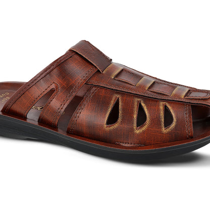 Walkaroo Men Fishermen Cut Slide Sandals - WG5309 Brown - Walkaroo Footwear