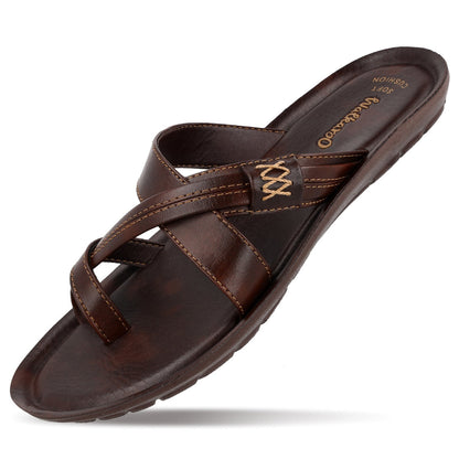 Walkaroo Boys Cross Strap Slide Sandals - 13322 Brown - Walkaroo Footwear