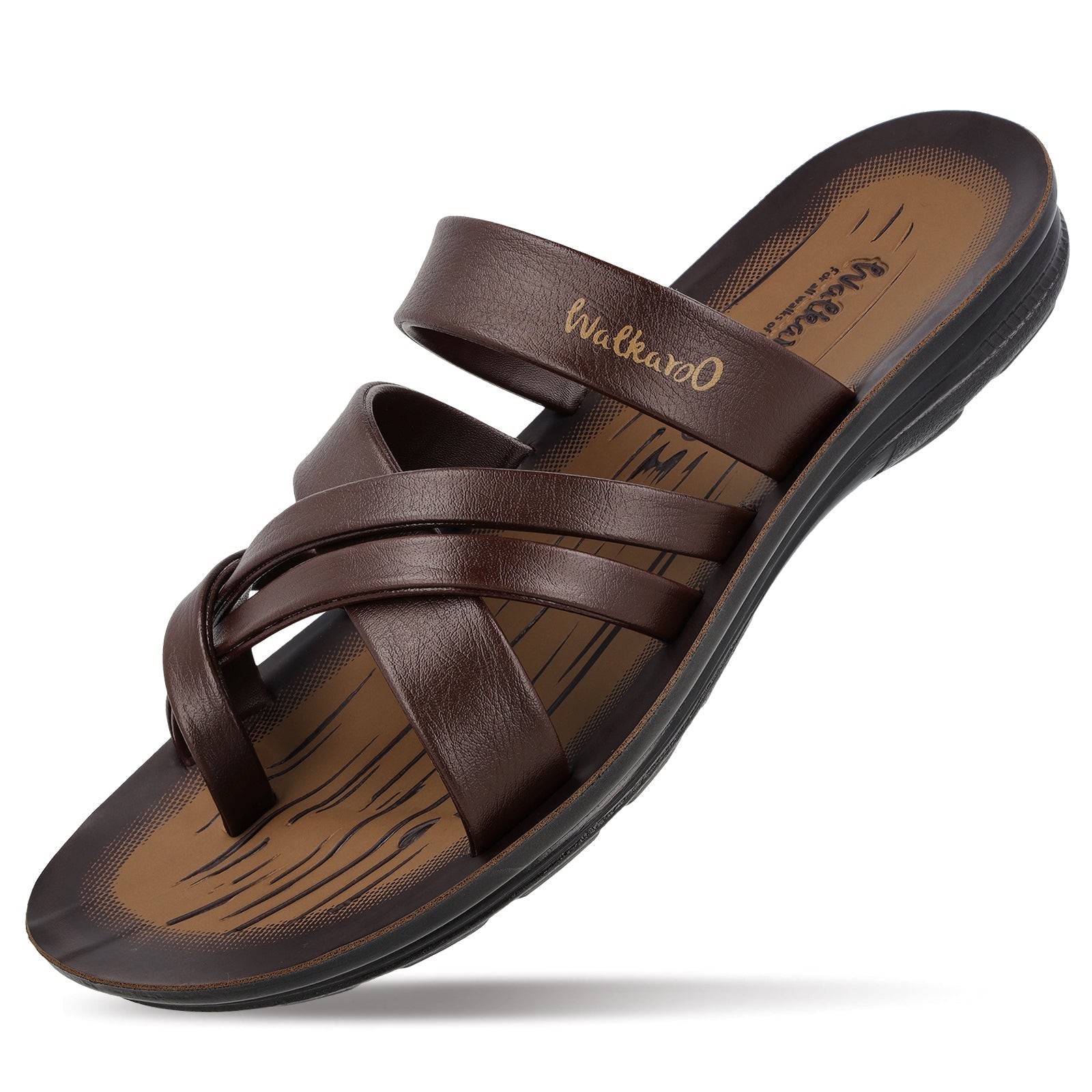 Walkaroo Men Cross Strap Slide Sandals - W5687 S Brown - Walkaroo Footwear