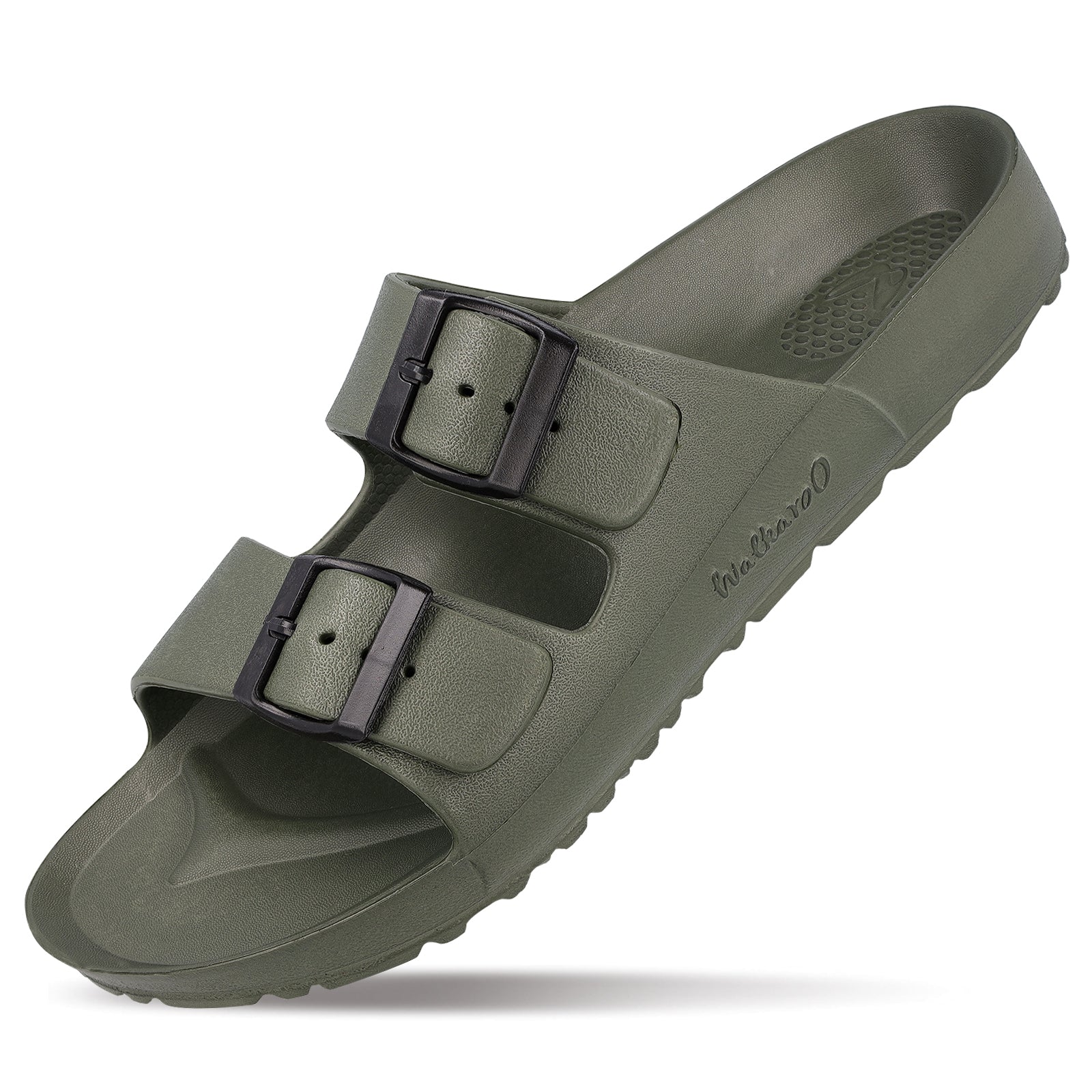 Walkaroo Men Slip On Slide Sandals - WC4808 Olive Green - Walkaroo Footwear