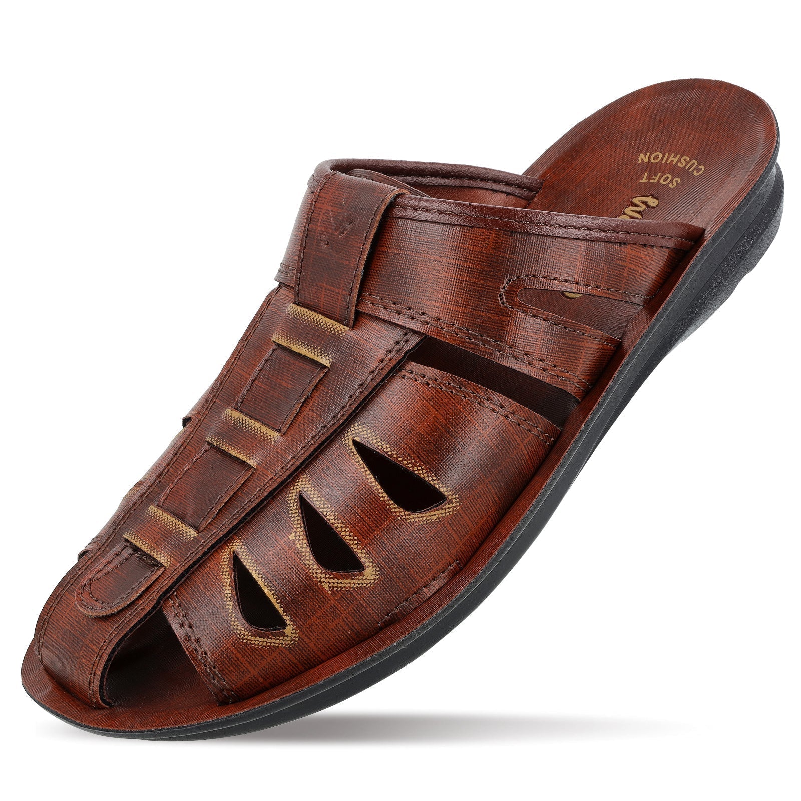 Walkaroo Men Fishermen Cut Slide Sandals - WG5309 Brown - Walkaroo Footwear