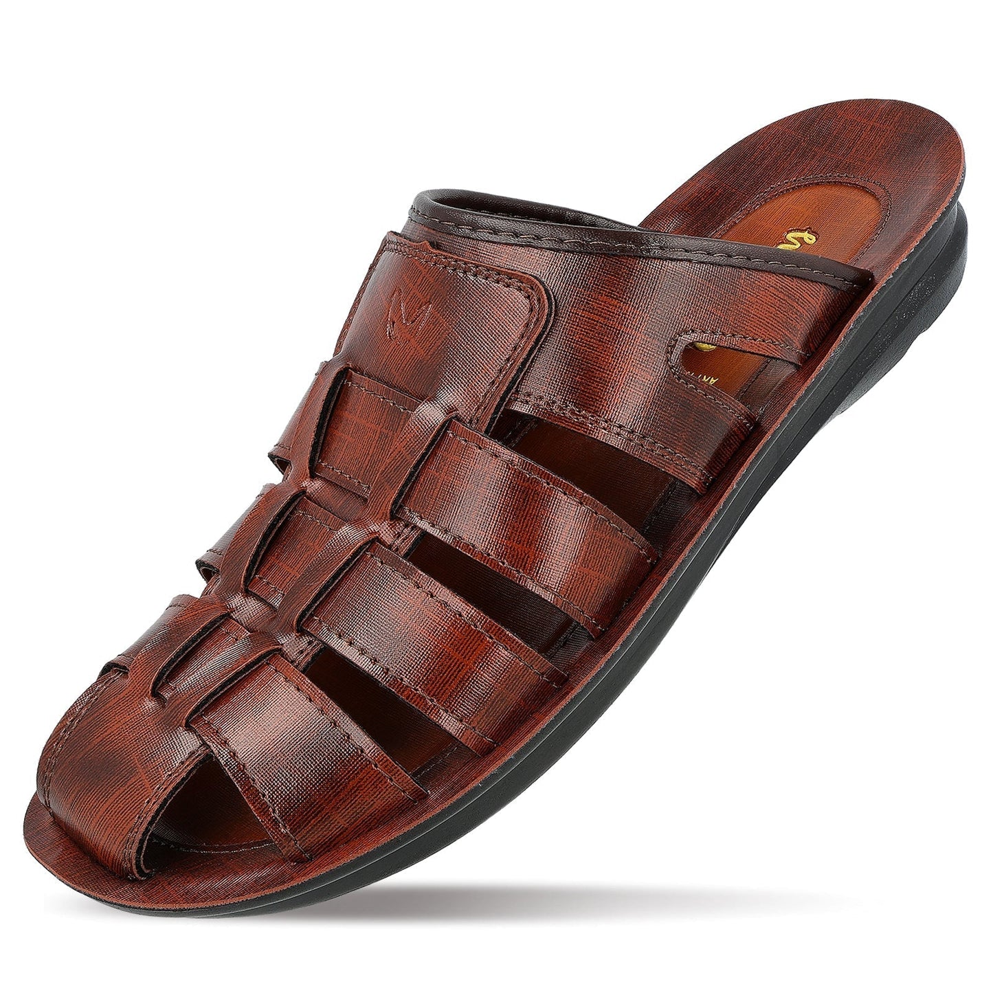 Walkaroo Men Fishermen Cut Slide Sandals - WG5306 Brown - Walkaroo Footwear