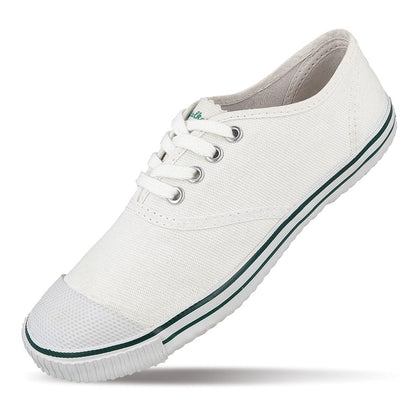 Kid's White Lace-up School Shoe - 566