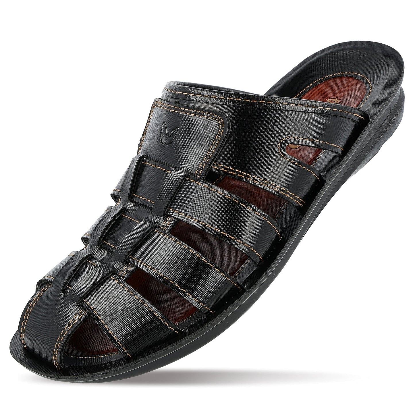 Walkaroo Men Fishermen Cut Slide Sandals - WG5306 Black - Walkaroo Footwear