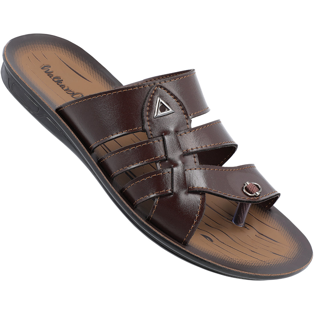 Walkaroo Basix Men Cross Strap Slide Sandals - BX2624 S Brown - Walkaroo Footwear