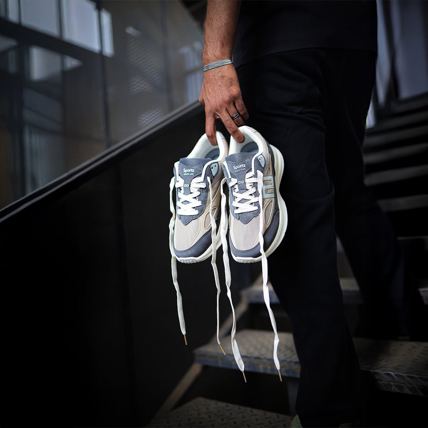 Men's Suede Sports Sneakers - SGE24009 Grey Beige