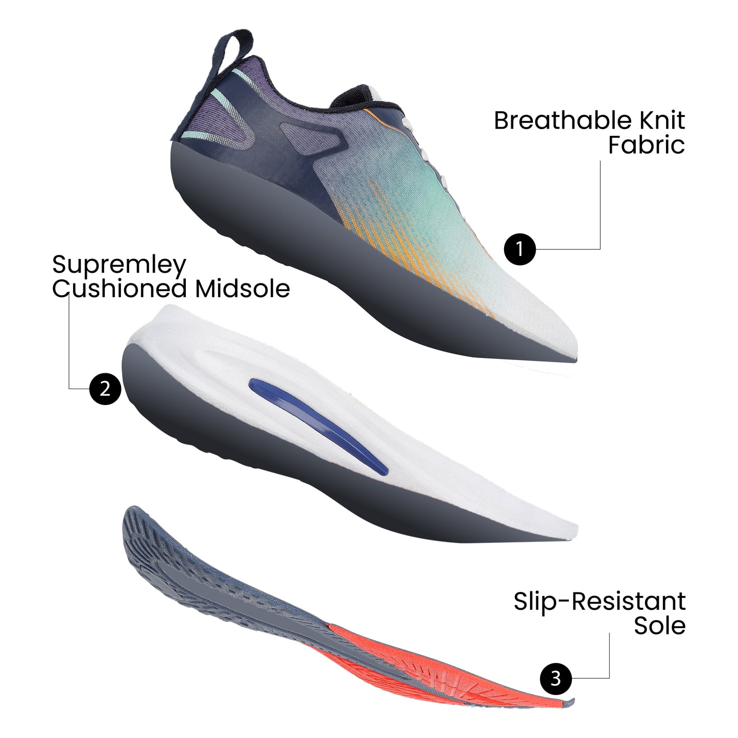 Men's Lace-up Sports Shoe - WS97545 Blue Orange