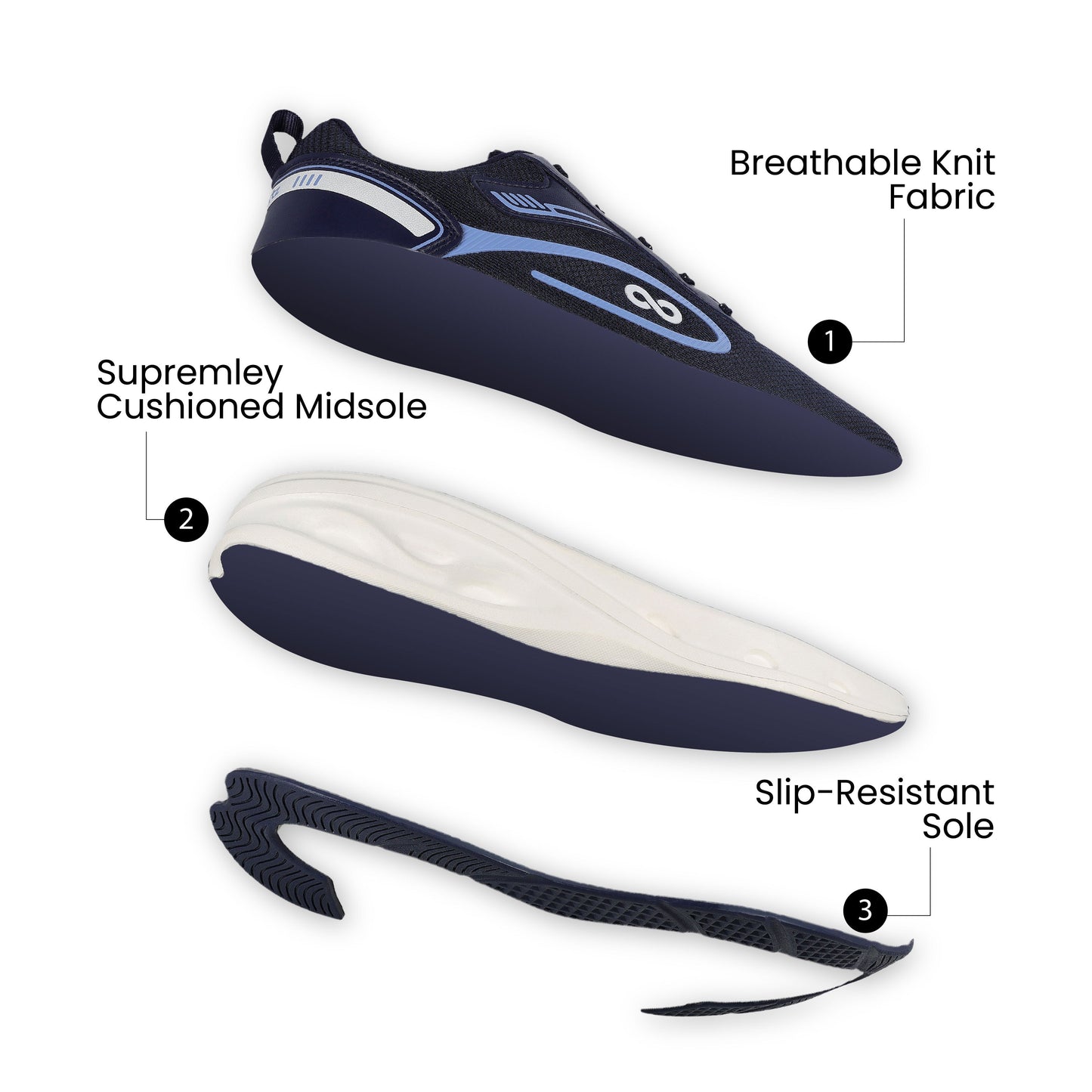 Men's Lace-up Sports Shoe - WS9613 Navy Blue