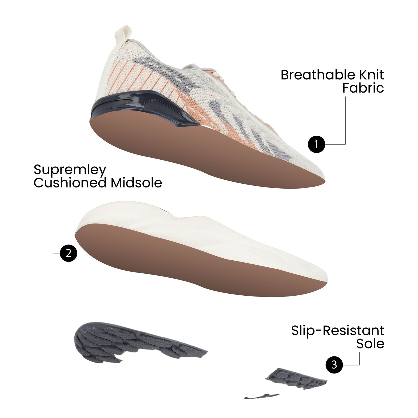 Men's Lace-up Sports Shoes - WS9110 Grey Beige