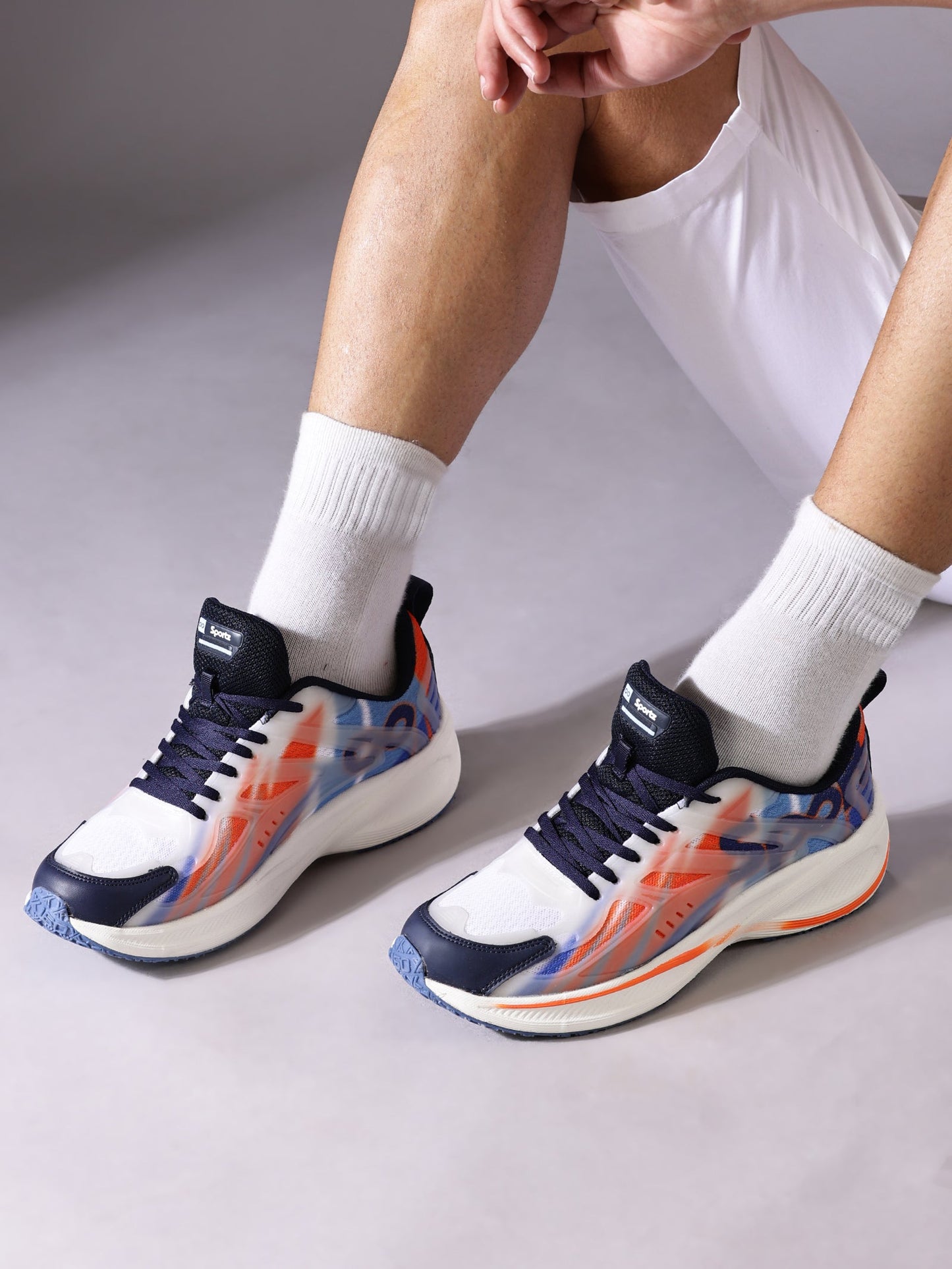 Men's Night Glow Sports Shoe - WS9134 Navy Blue Orange