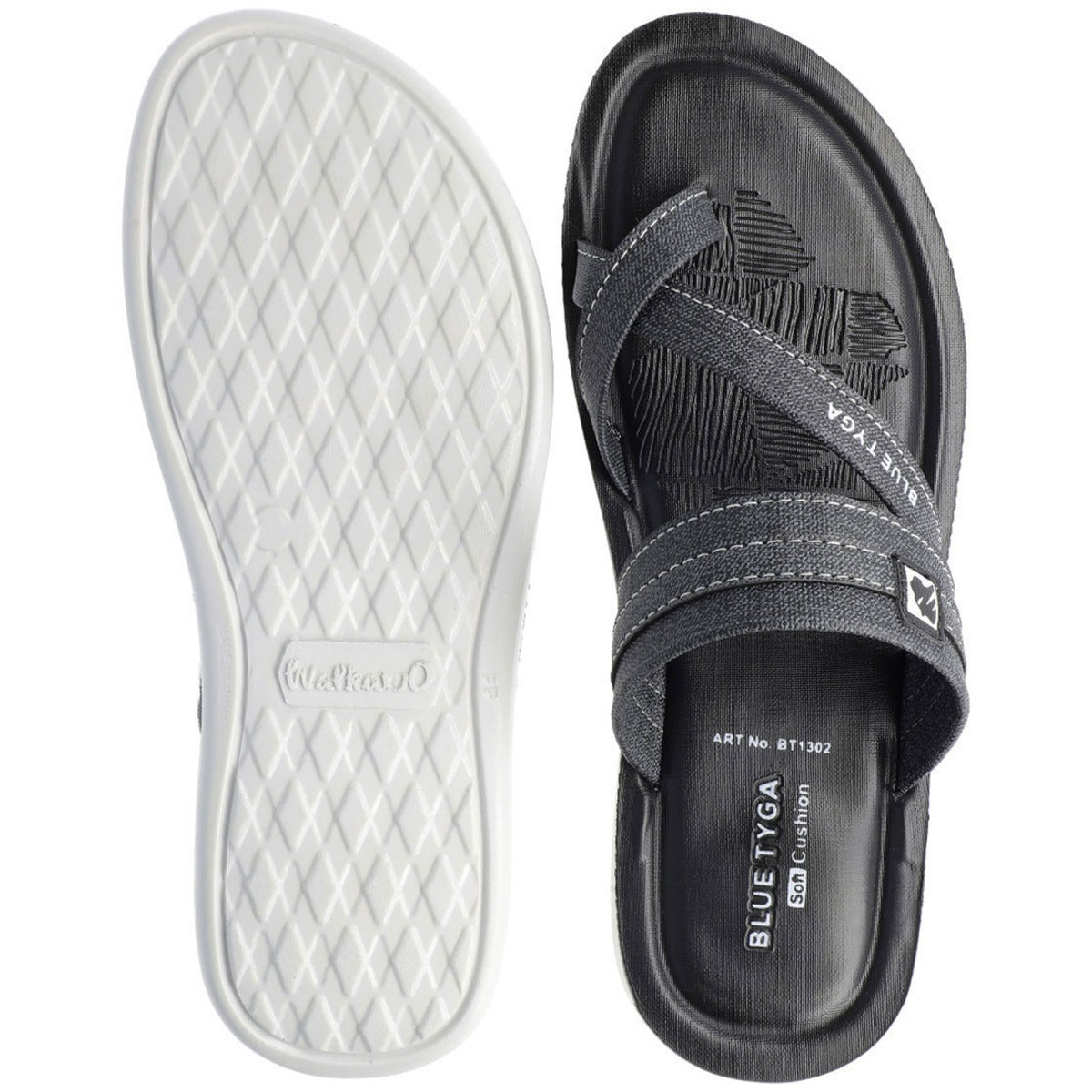 Blue Tyga Men Cross Strap Slide Sandals - BT1302 Black - Walkaroo Footwear