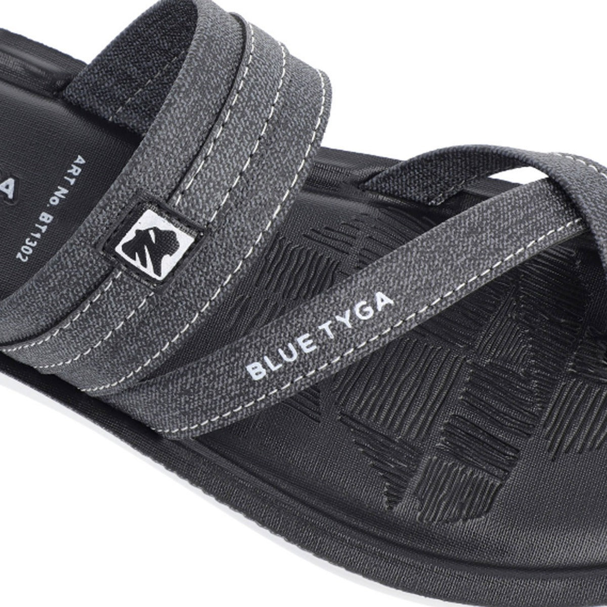 Blue Tyga Men Cross Strap Slide Sandals - BT1302 Black - Walkaroo Footwear