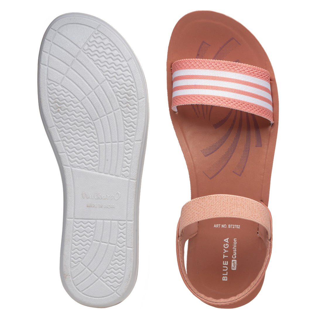 Blue Tyga Womens Ankle Strap Flat Sandals - BT2702 Peach - Walkaroo Footwear