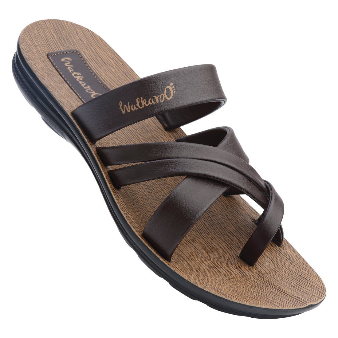 Walkaroo Men Cross Strap Slide Sandals - W5687 Brown - Walkaroo Footwear