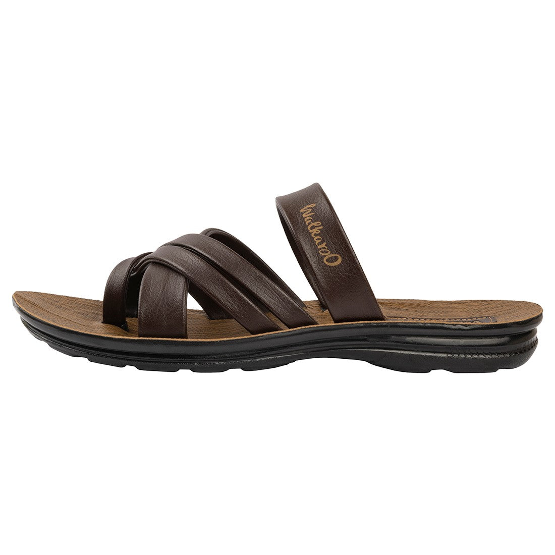 Walkaroo Men Cross Strap Slide Sandals - W5687 Brown - Walkaroo Footwear