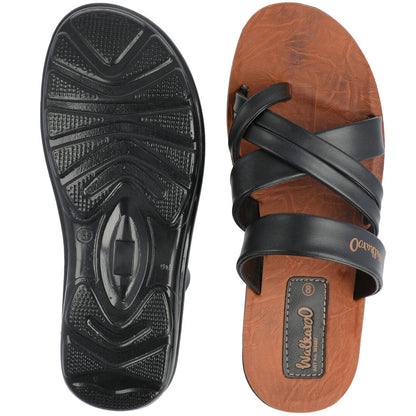 Walkaroo Men Cross Strap Slide Sandals - W5687 Tan - Walkaroo Footwear