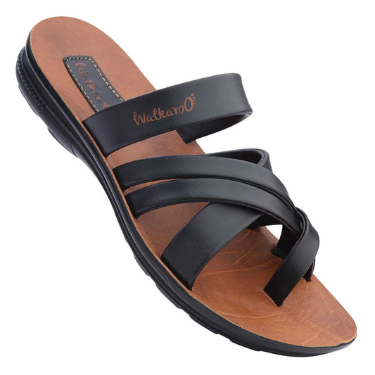 Walkaroo Men Cross Strap Slide Sandals - W5687 Tan - Walkaroo Footwear