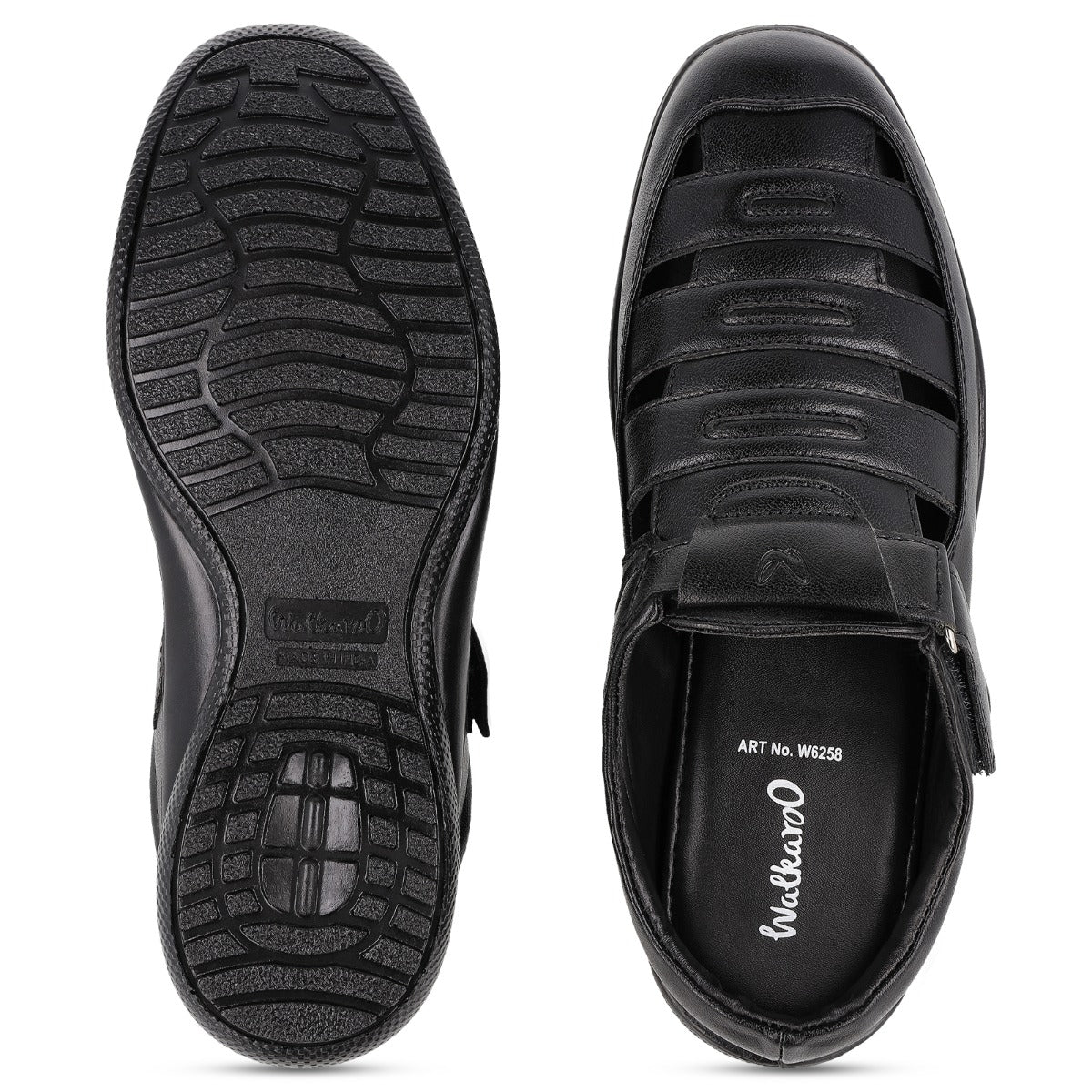 Walkaroo Men Roman Sandals - WF6258 Black - Walkaroo Footwear