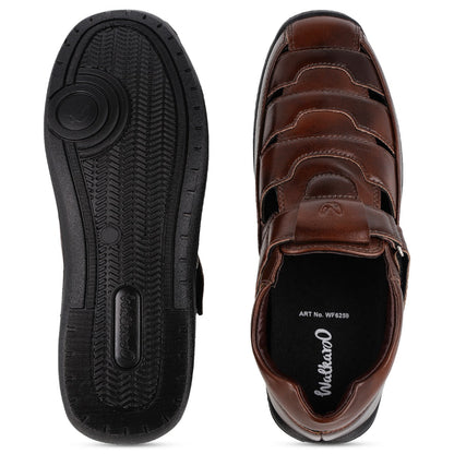 Walkaroo Xgo Gents Solid Roman Sandals - WF6259 Brown - Walkaroo Footwear