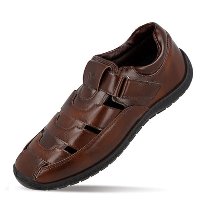 Walkaroo Xgo Gents Solid Roman Sandals - WF6259 Brown - Walkaroo Footwear