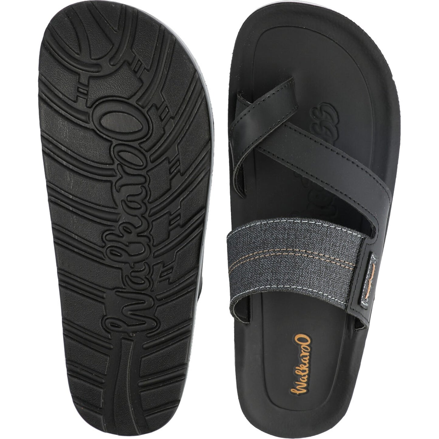 Walkaroo Men Cross Strap Slide Sandals - WG5301 Black - Walkaroo Footwear