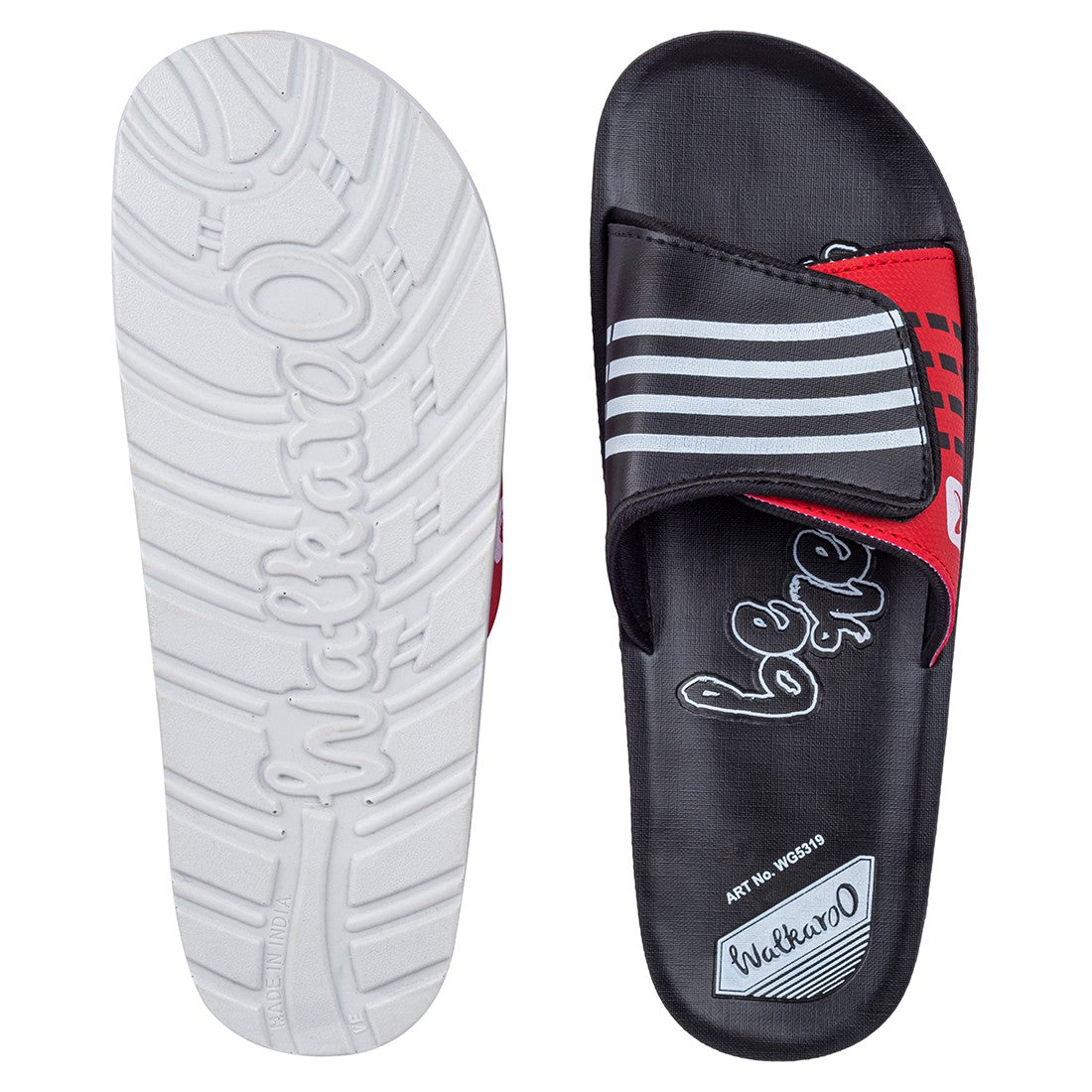 Walkaroo Mens Flip Flop Slippers - WG5319 Black Red - Walkaroo Footwear