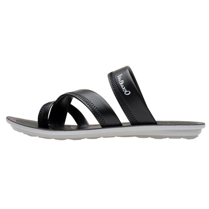 Walkaroo Men Cross Strap Slide Sandals - WG5340 Black - Walkaroo Footwear