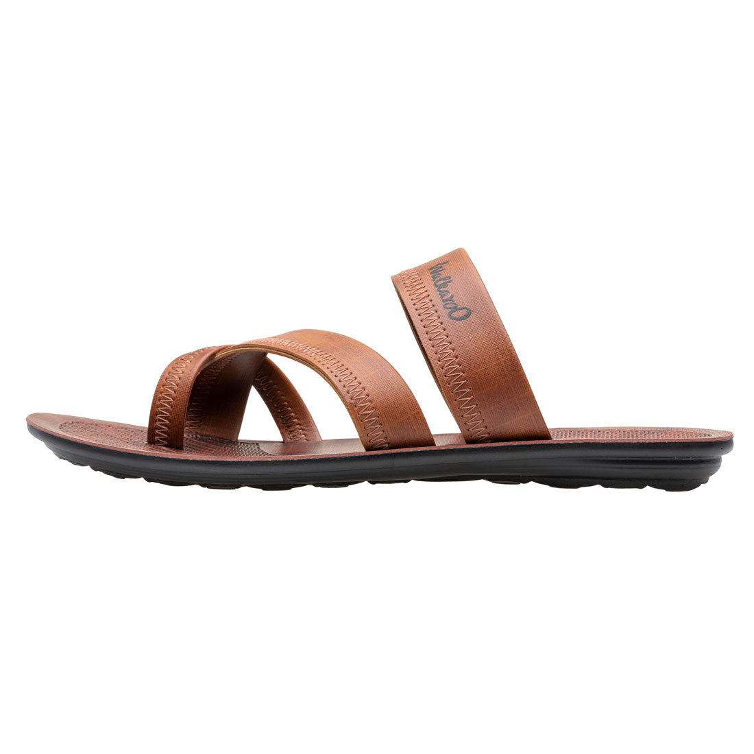 Walkaroo Men Cross Strap Slide Sandals - WG5340 Tan - Walkaroo Footwear