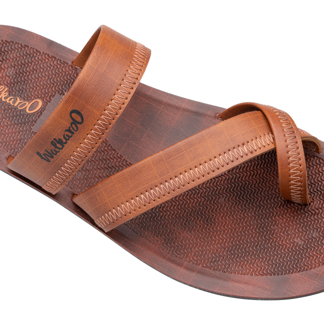 Walkaroo Men Cross Strap Slide Sandals - WG5340 Tan - Walkaroo Footwear