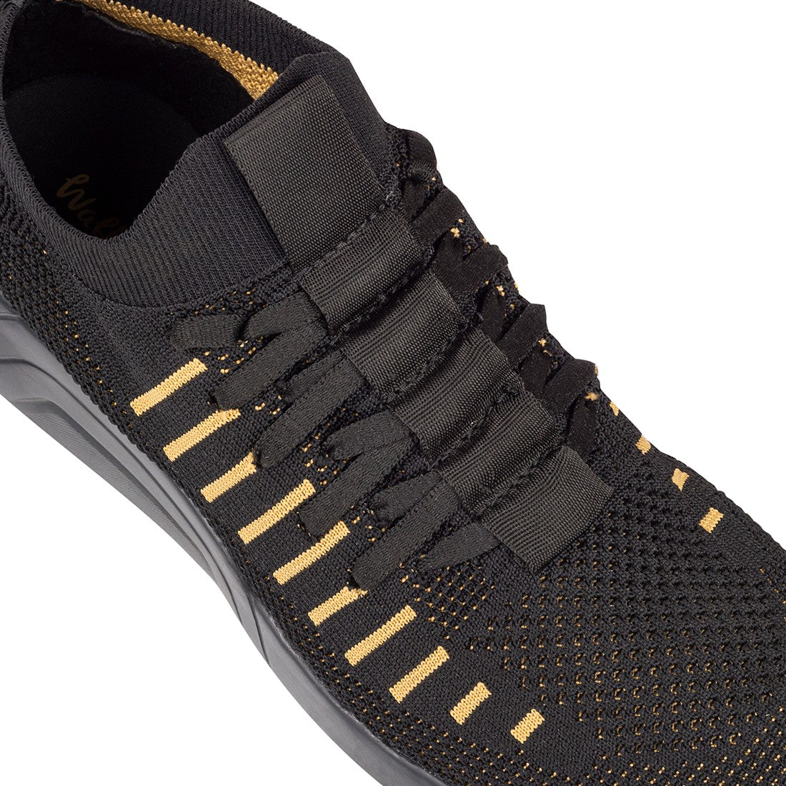 Walkaroo Men Lace-up Sock Shoes - WS9507 Black Gold - Walkaroo Footwear